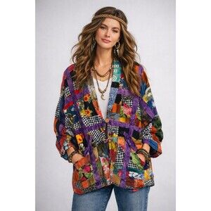 Nativewear Designs‎ Patchwork Kimono Topper Jacket Boho Art To Wear Lagenlook 2X